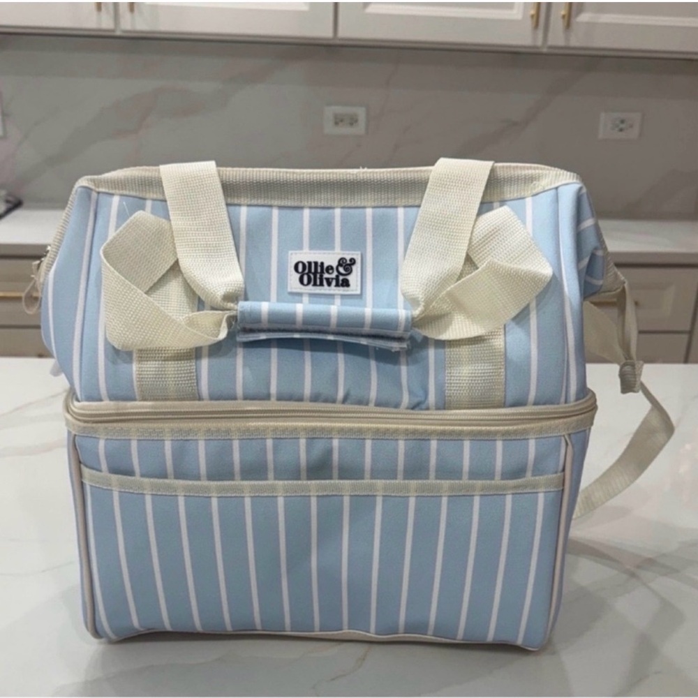 Light Blue Striped Insulated Cooler Bag